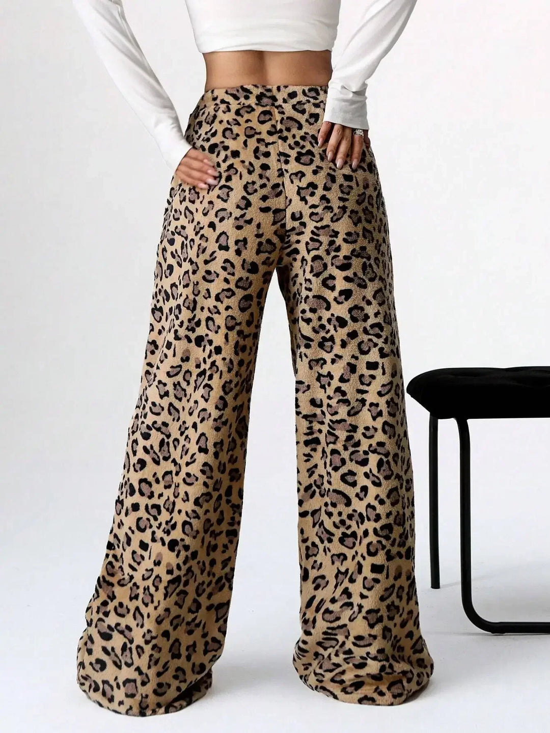 Holly womens leopard fleece wide leg sweatpants