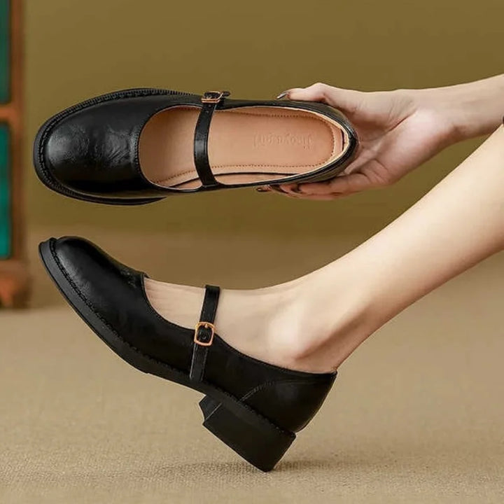 Womens low block heel Mary Jane shoes, view 2