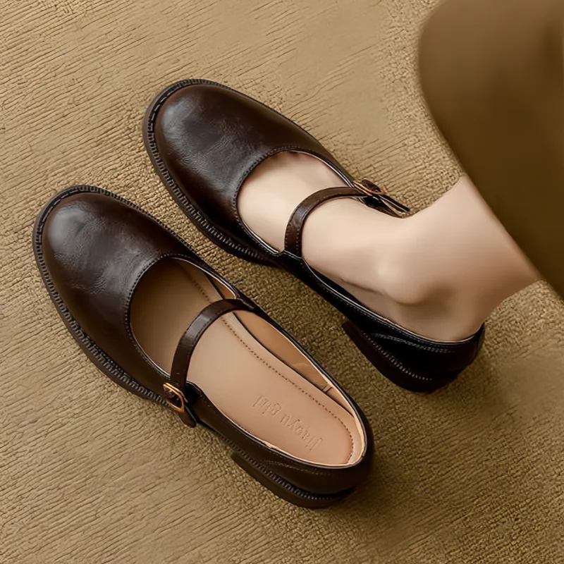 Womens low block heel Mary Jane shoes, view 5