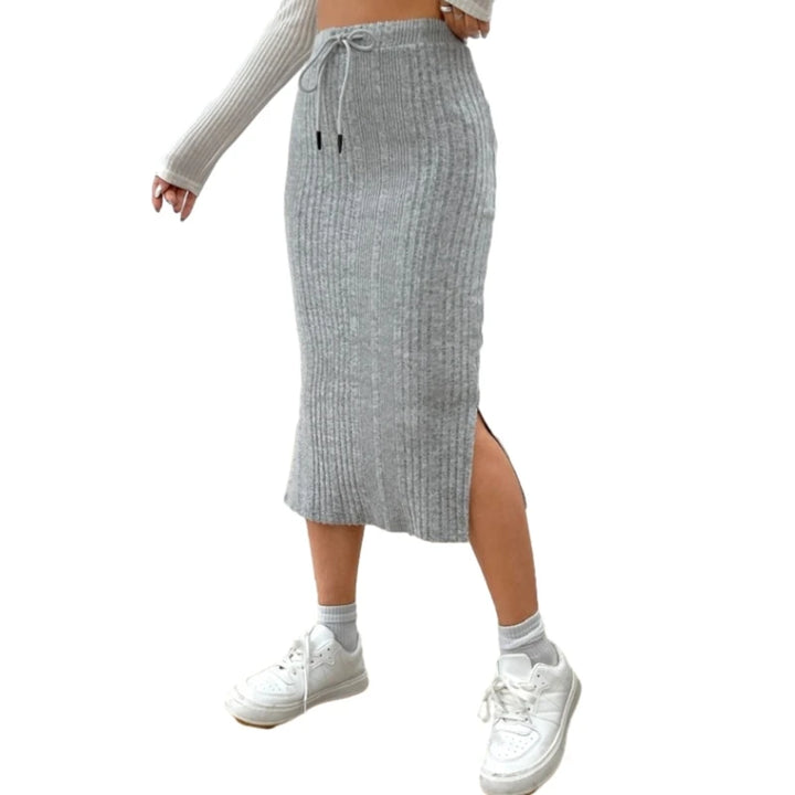 Womens ribbed knit midi skirt, view 1