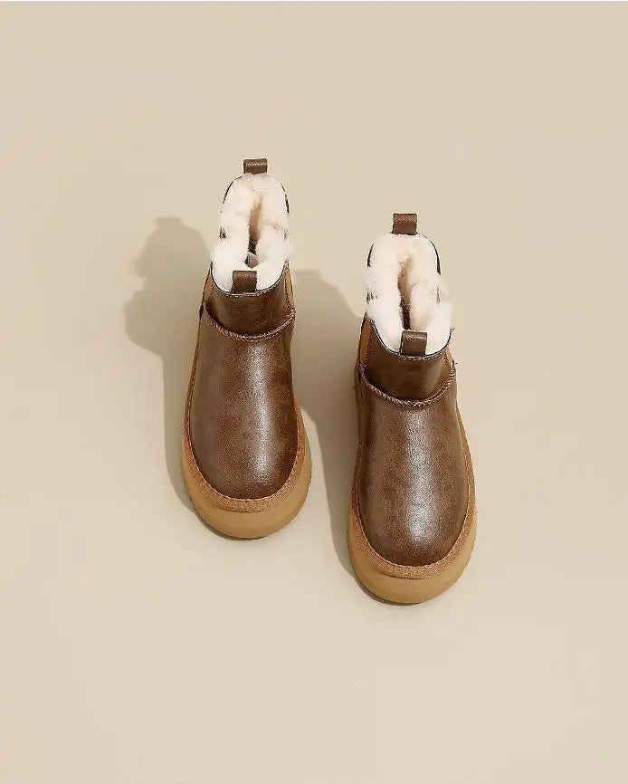 Morgan | Fur Lined Leather Platform Snow Boots Winter Warm Pull on