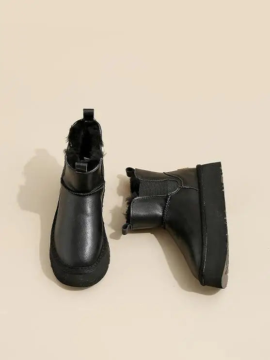 Morgan | Fur Lined Leather Platform Snow Boots Winter Warm Pull on
