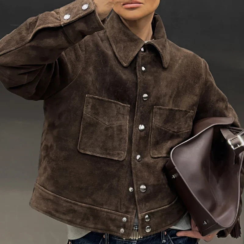 Morgan | Womens Faux Suede Cropped Trucker Jacket