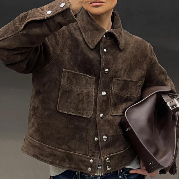 Morgan | Womens Faux Suede Cropped Trucker Jacket