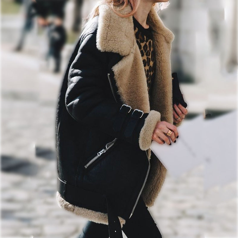 Womens faux suede shearling aviator jacket, view 4