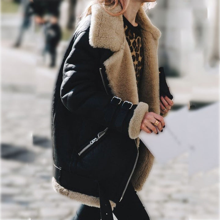 Womens faux suede shearling aviator jacket, view 4