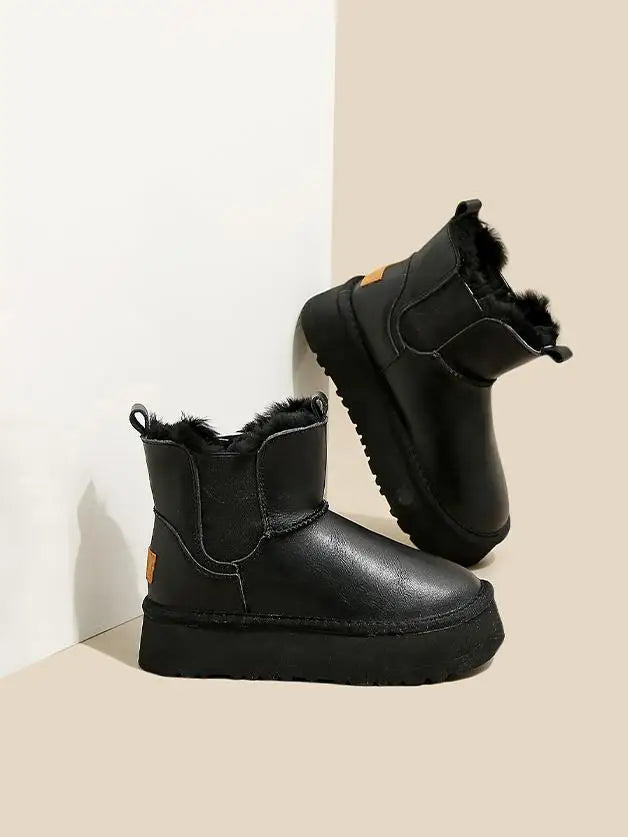 Morgan | Fur Lined Leather Platform Snow Boots Winter Warm Pull on