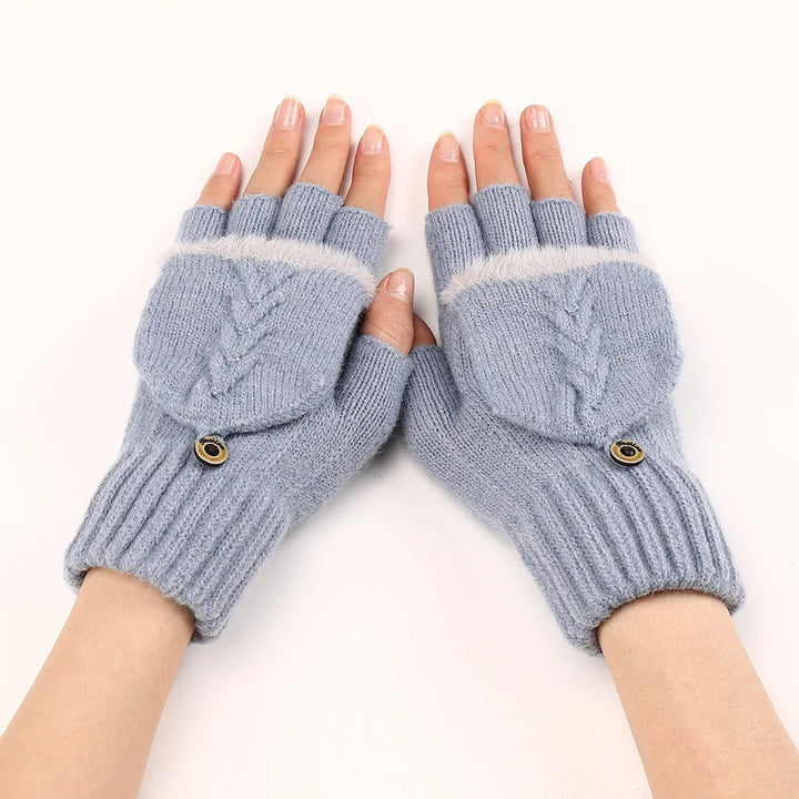 Womens knit fingerless convertible mitten gloves, view 3