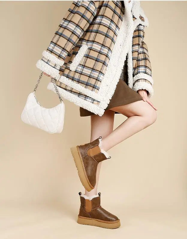 Morgan | Fur Lined Leather Platform Snow Boots Winter Warm Pull on