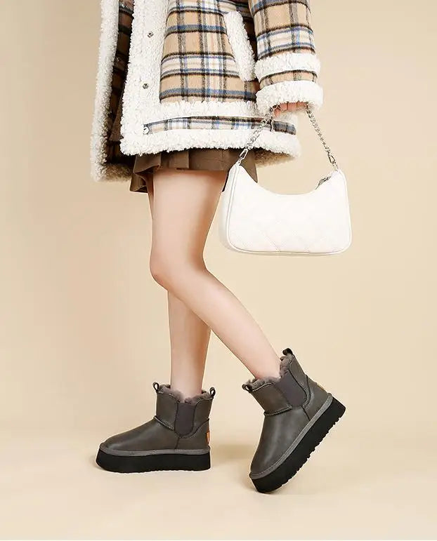 Morgan | Fur Lined Leather Platform Snow Boots Winter Warm Pull on