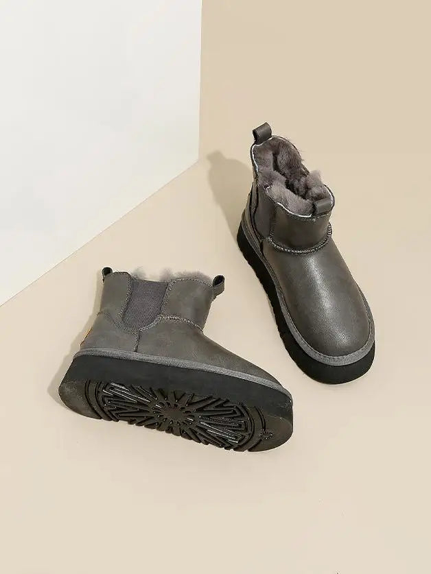 Morgan | Fur Lined Leather Platform Snow Boots Winter Warm Pull on