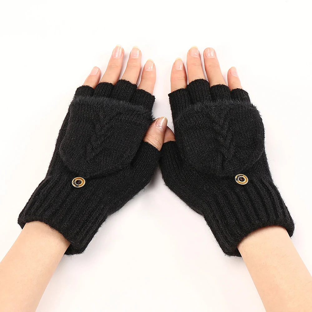 Elodie | Womens Knit Fingerless Convertible Mitten Gloves