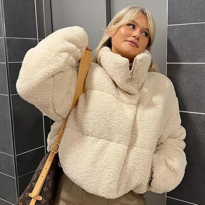 Vera | Cropped Quilted High Neck Fleece Jacket