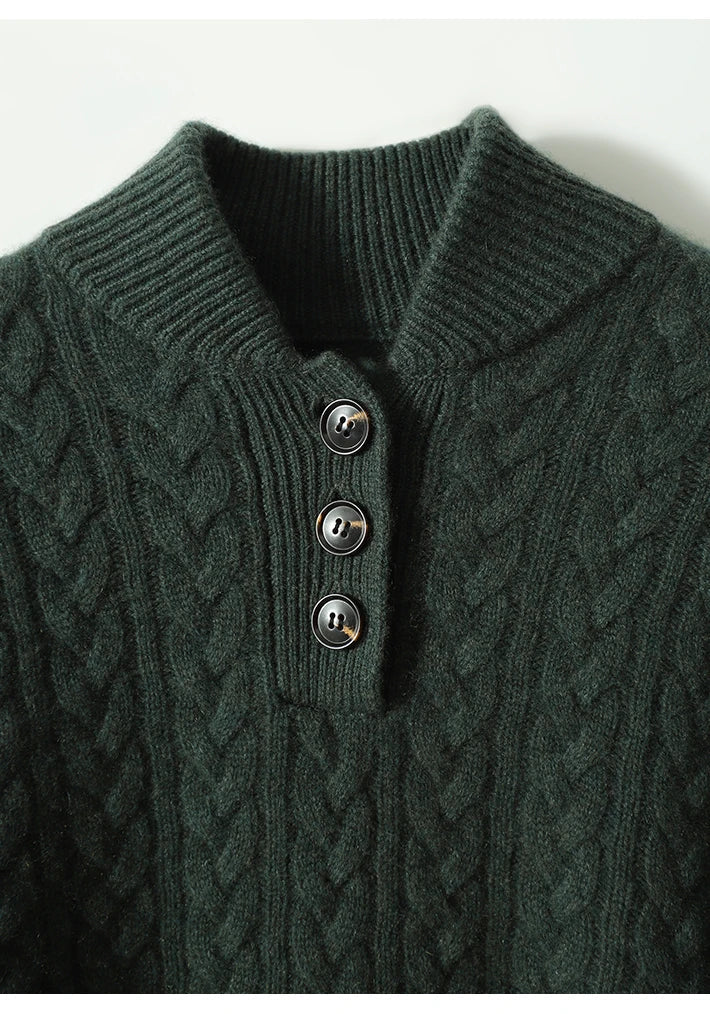 Jade | Cable Knit Button Wool Sweater
