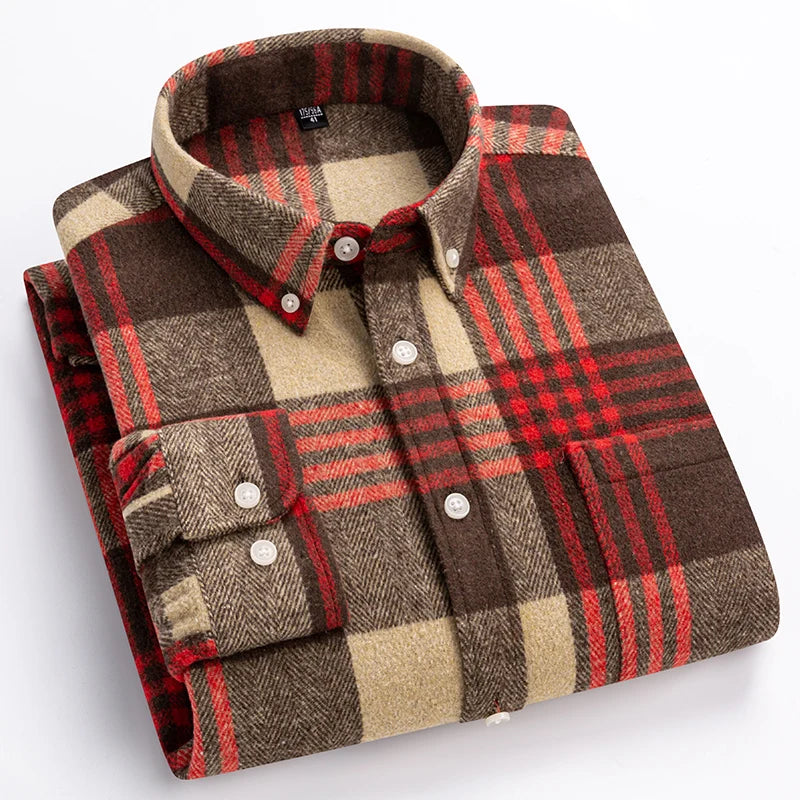 Mens long sleeve plaid flannel shirt, view 4