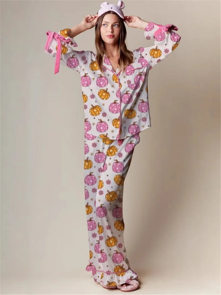 Esme | Womens Pumpkin Print Maxi Pajama Set