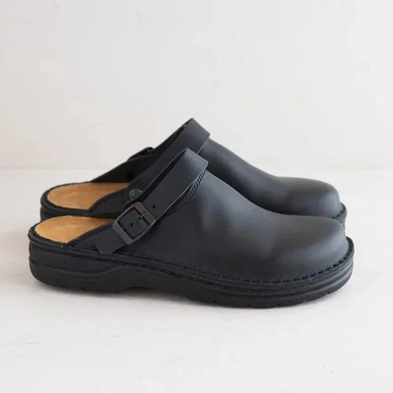 Buckle leather clog mules, view 2