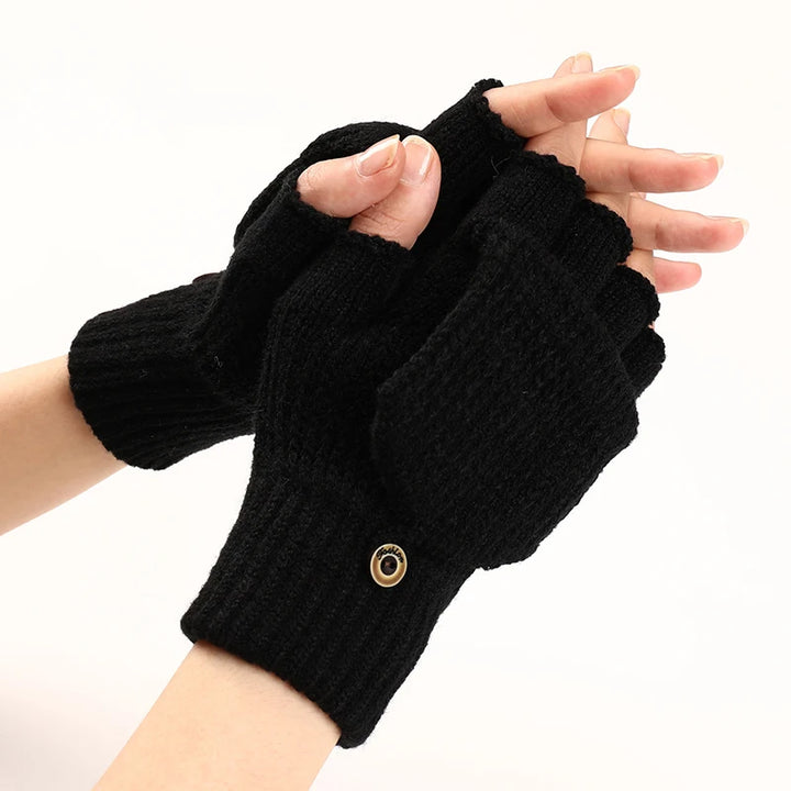 Elodie | Womens Knit Fingerless Convertible Mitten Gloves