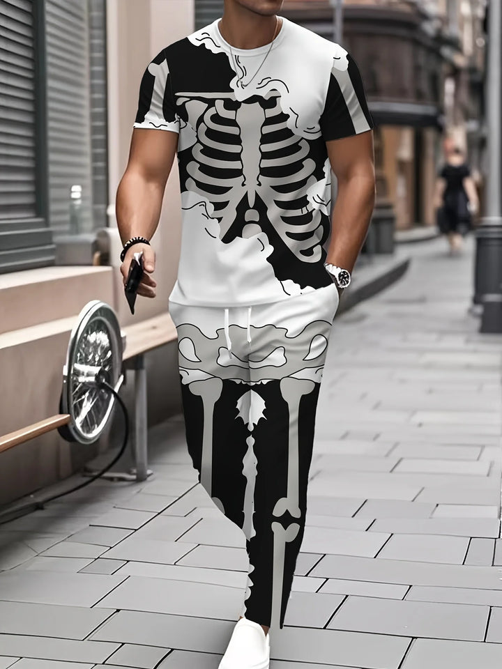 Mens skeleton graphic shorts set, view 1