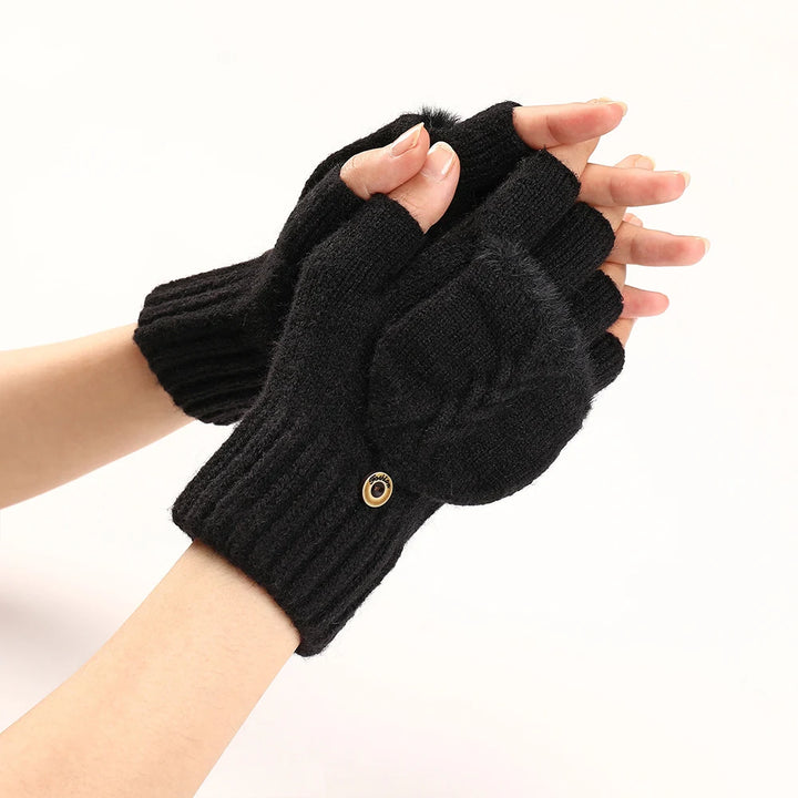 Elodie | Womens Knit Fingerless Convertible Mitten Gloves
