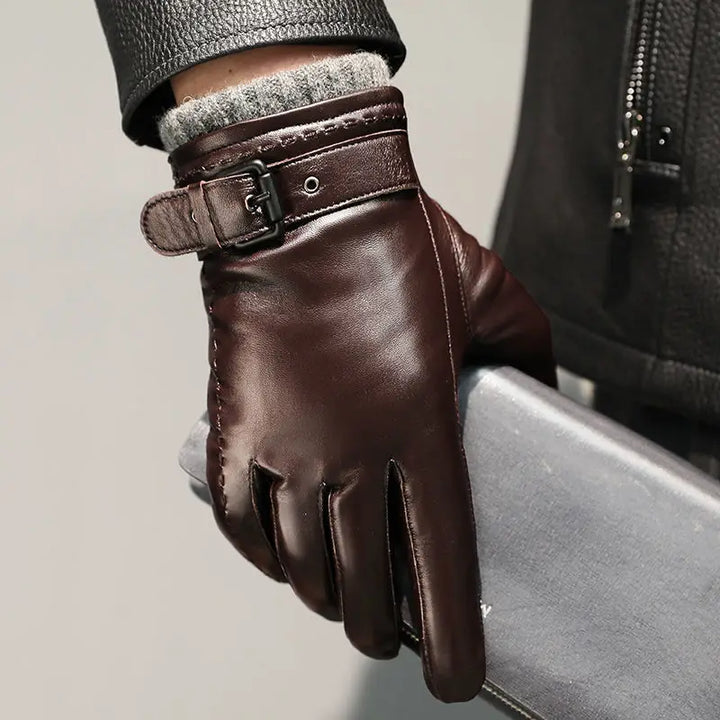 Finn | Leather Gloves Buckle Strap Knitted Lining