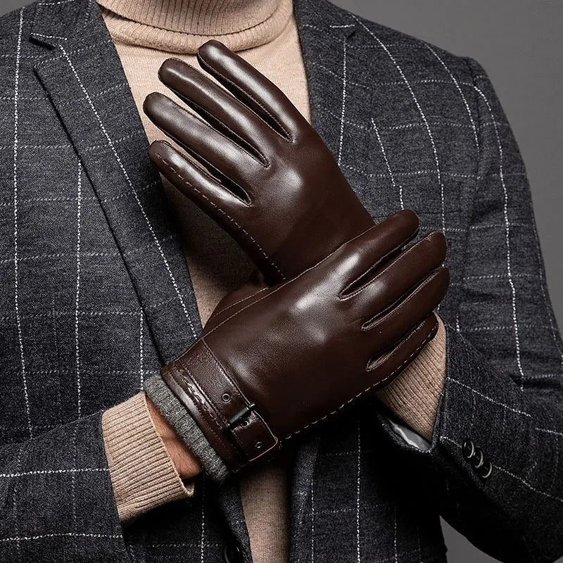 Finn | Leather Gloves Buckle Strap Knitted Lining