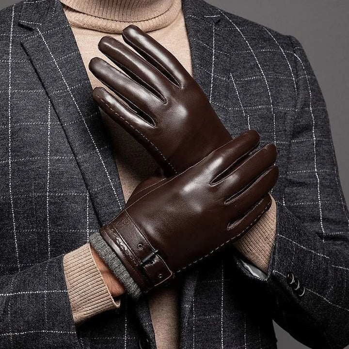Finn | Leather Gloves Buckle Strap Knitted Lining