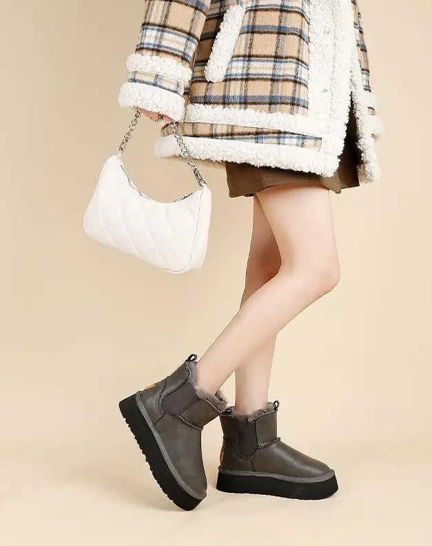 Morgan | Fur Lined Leather Platform Snow Boots Winter Warm Pull on