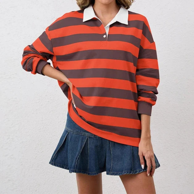 Holly | Striped Collared Long Sleeve Polo Shirt