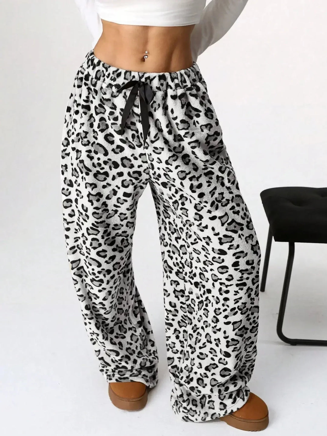 Holly | Womens Leopard Fleece Wide Leg Pajama Pants