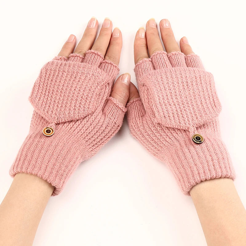 Elodie | Womens Knit Fingerless Convertible Mitten Gloves