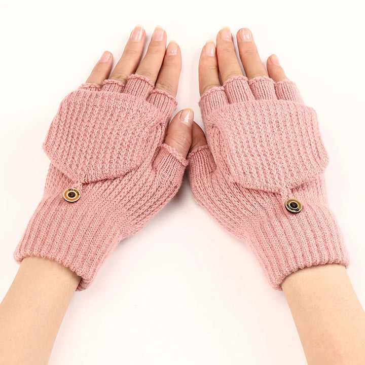 Elodie | Womens Knit Fingerless Convertible Mitten Gloves