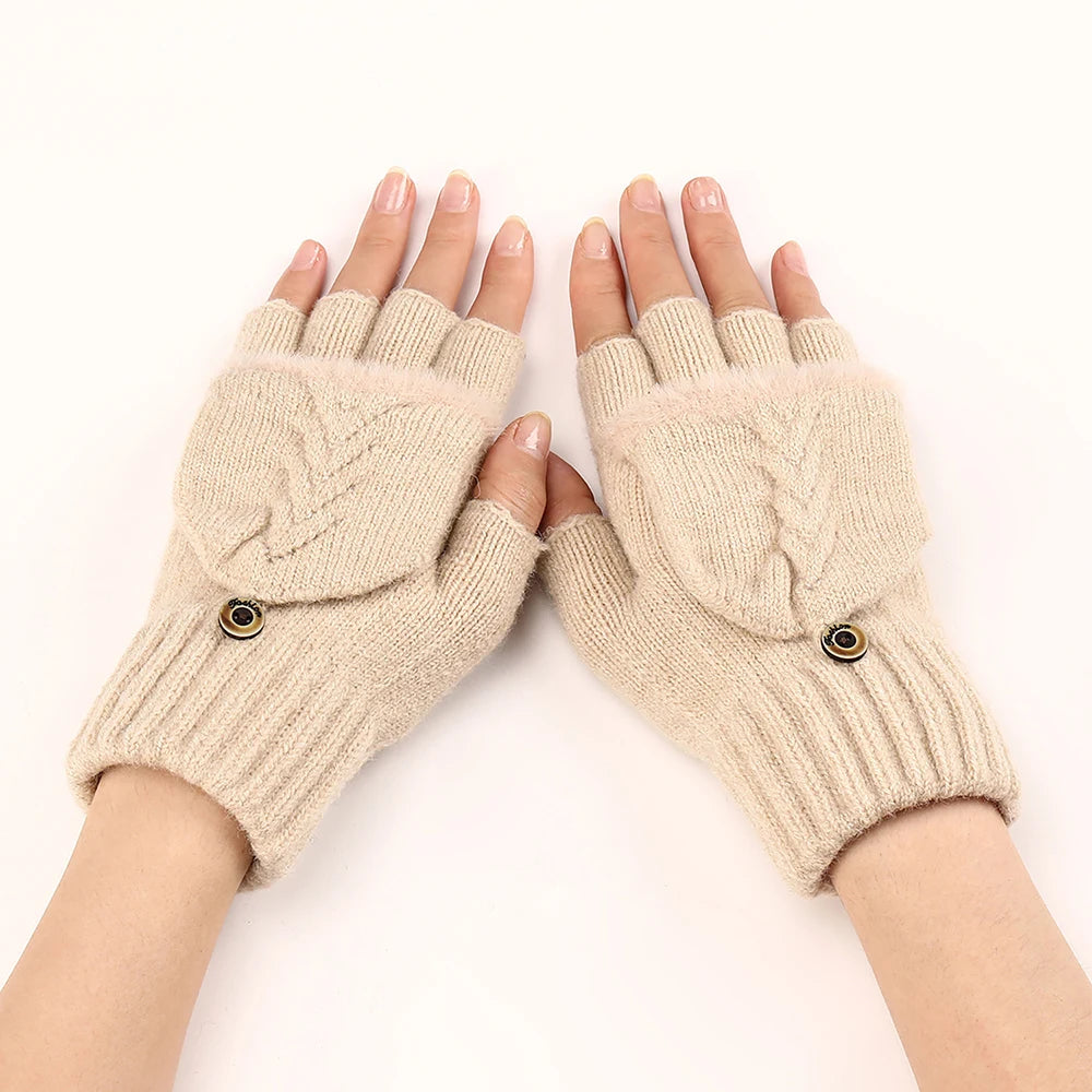 Womens knit fingerless convertible mitten gloves, view 2