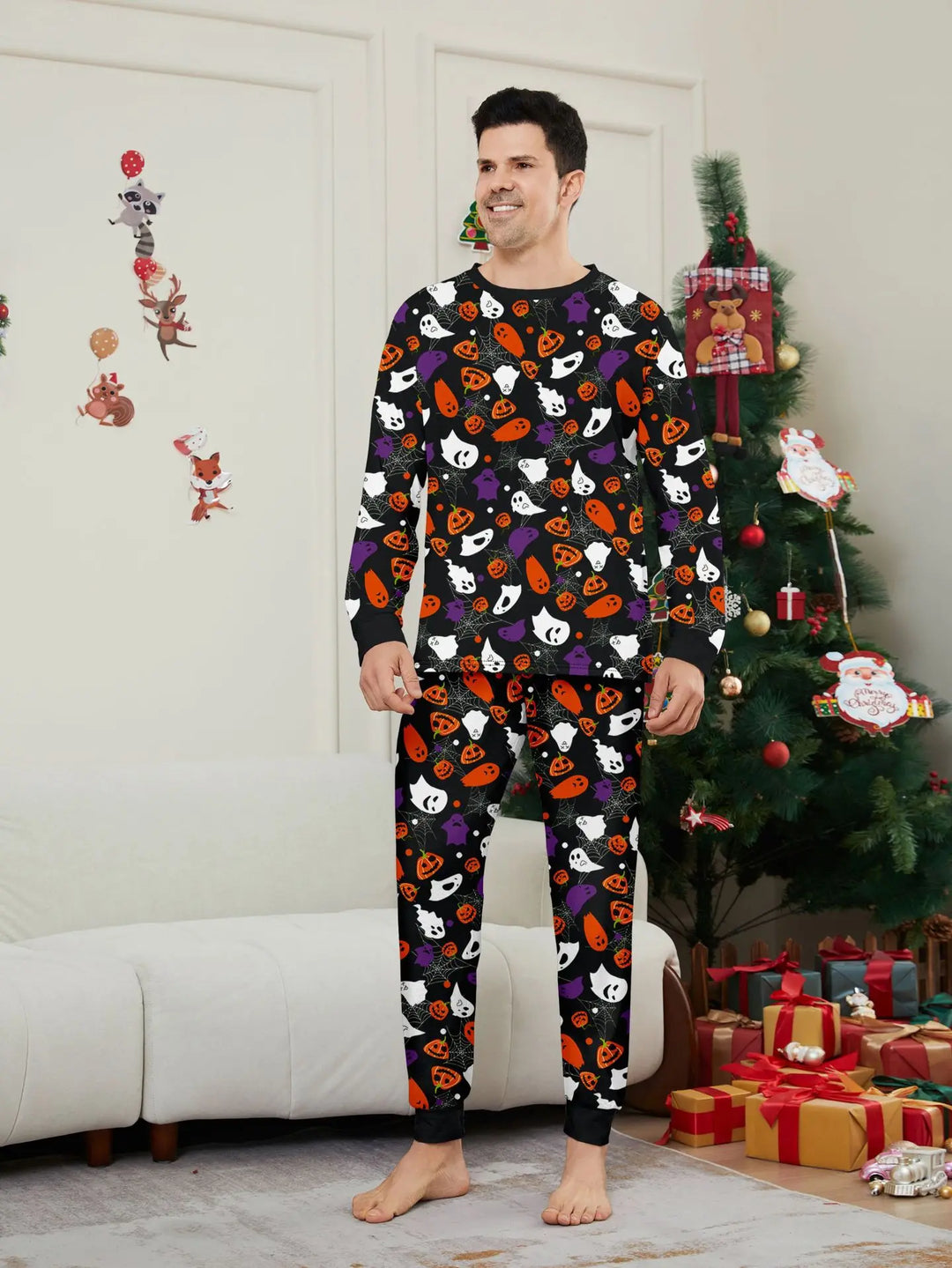 Halloween print matching family pajama set, view 3