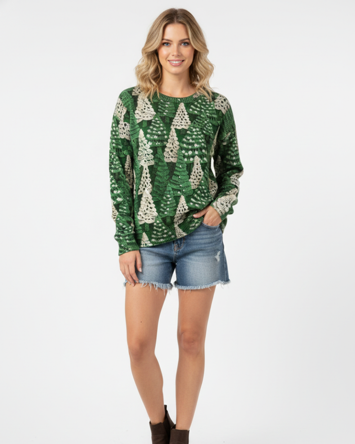 Womens christmas tree graphic knit sweater green
