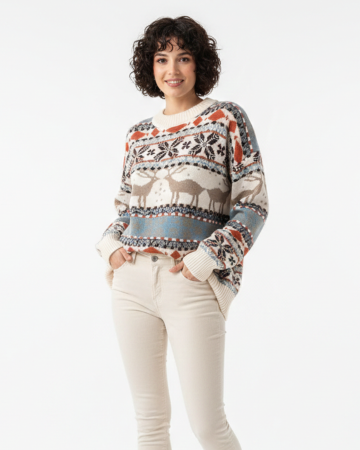 Womens fair isle reindeer crewneck christmas sweater