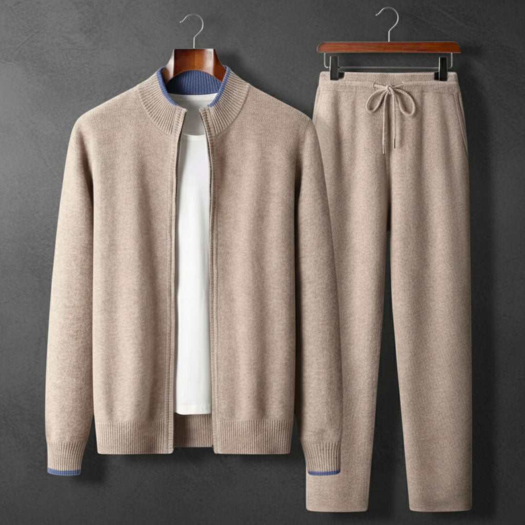 Mens knit zip tracksuit set two-piece, view 1
