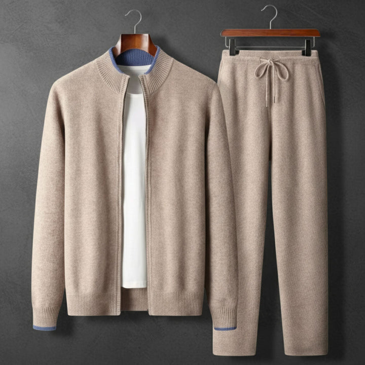 Mens knit zip tracksuit set two-piece, view 1