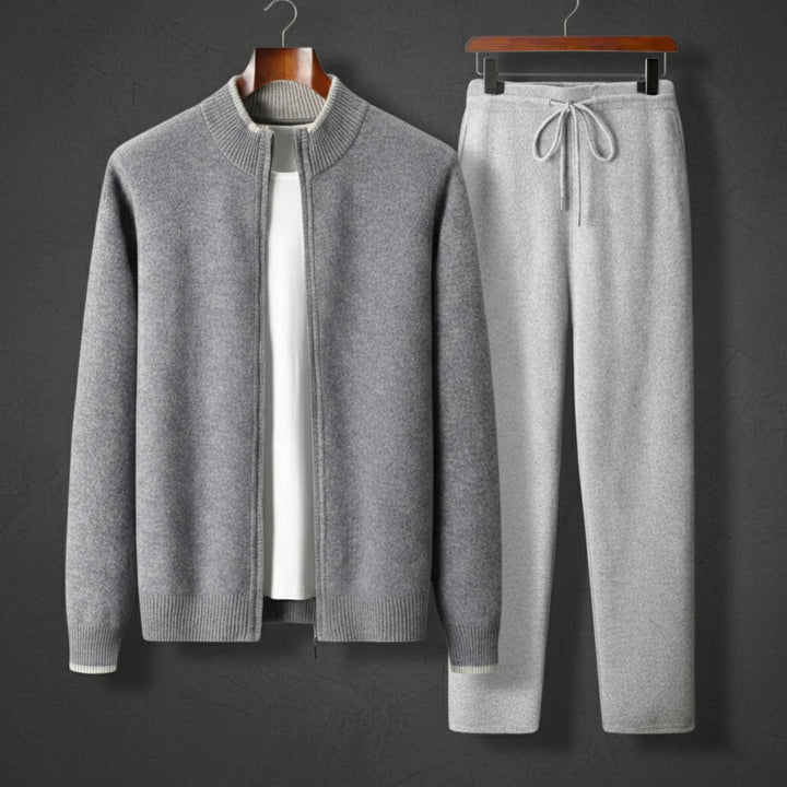 Mens knit zip tracksuit set two-piece, view 2