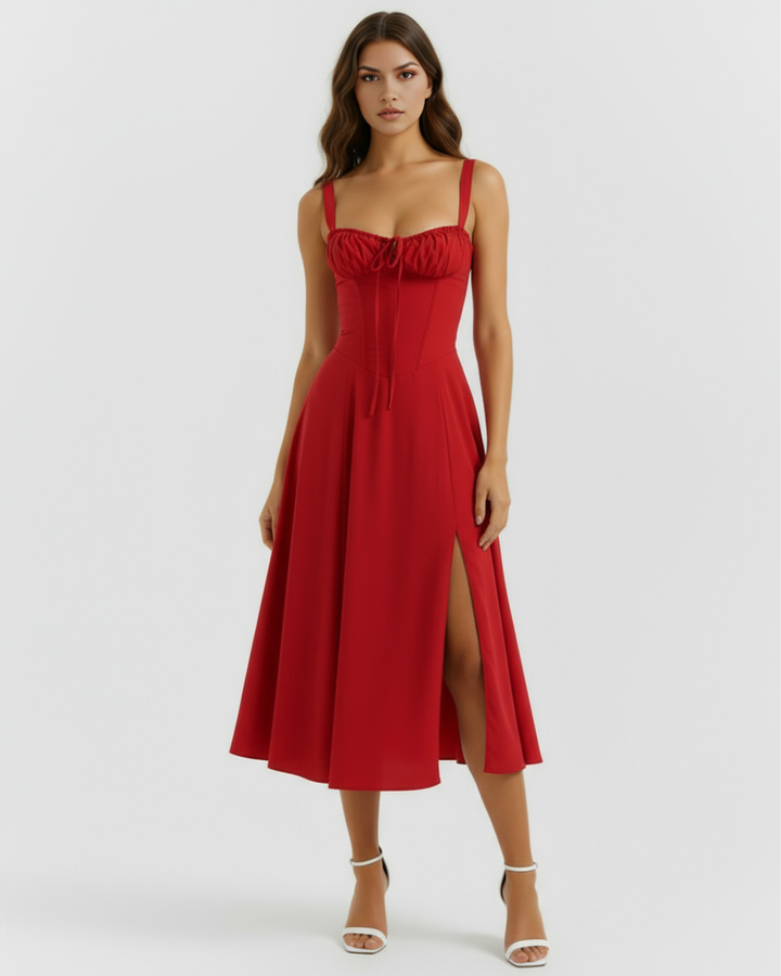 Vivian | Red Corset Midi Dress Women