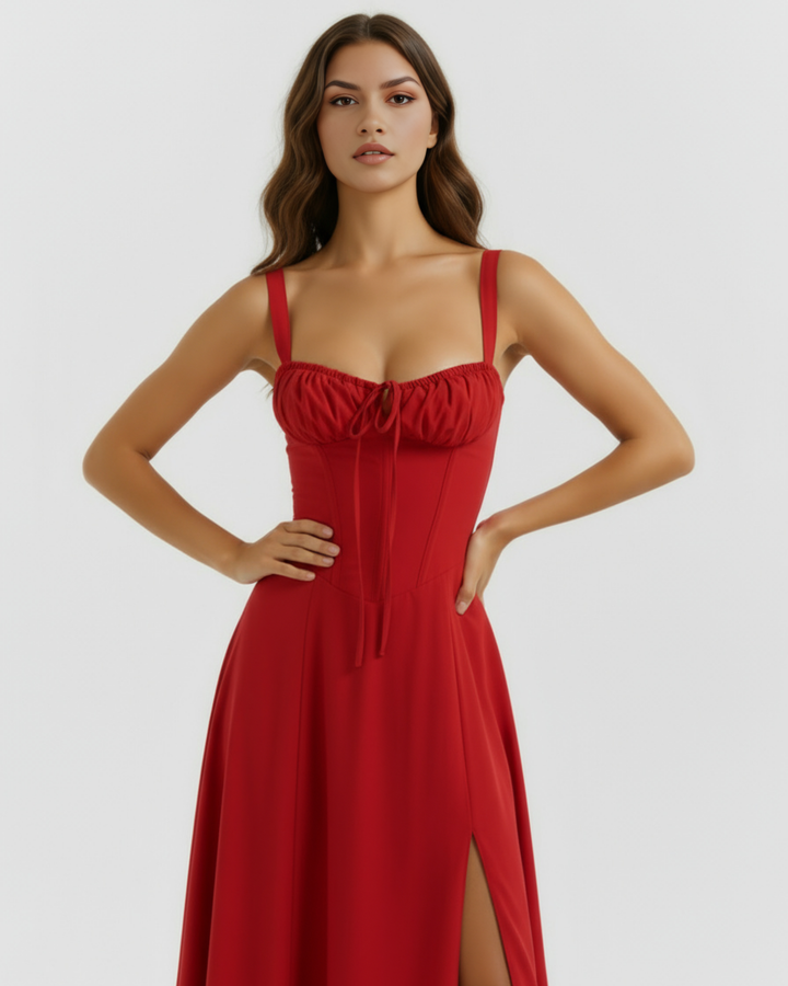 Vivian | Red Corset Midi Dress Women