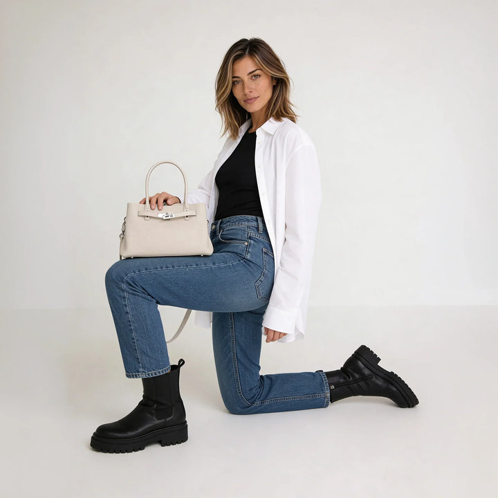 Mara | Light Leather Shoulder Bag Zip Top Handles