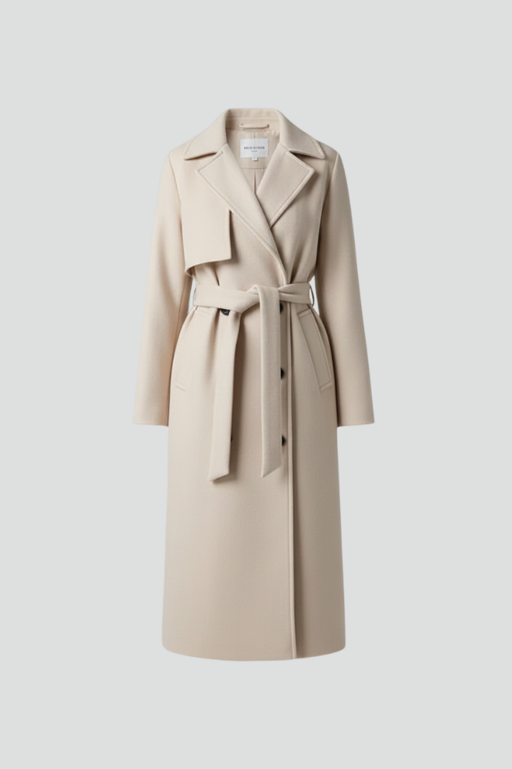 Camille | Womens Belted Longline Double-Breasted Coat