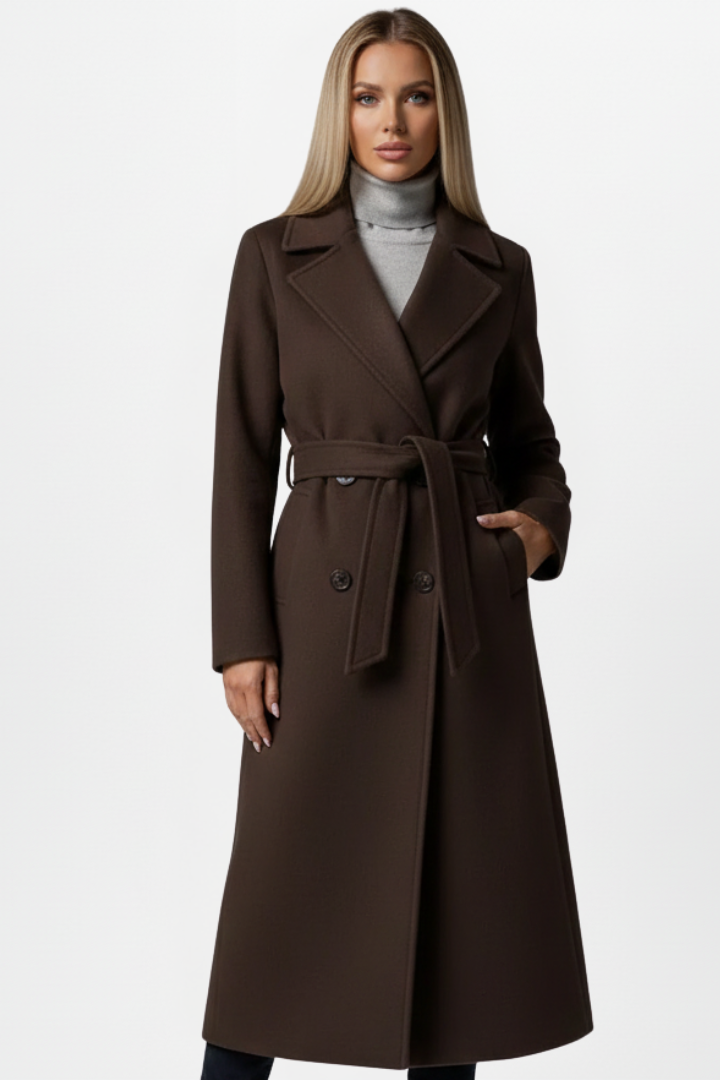 Camille | Womens Belted Longline Double-Breasted Coat