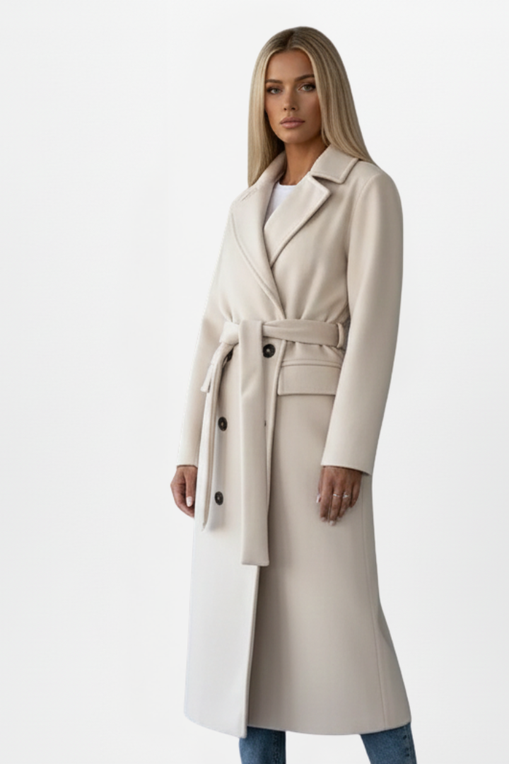 Camille | Womens Belted Longline Double-Breasted Coat