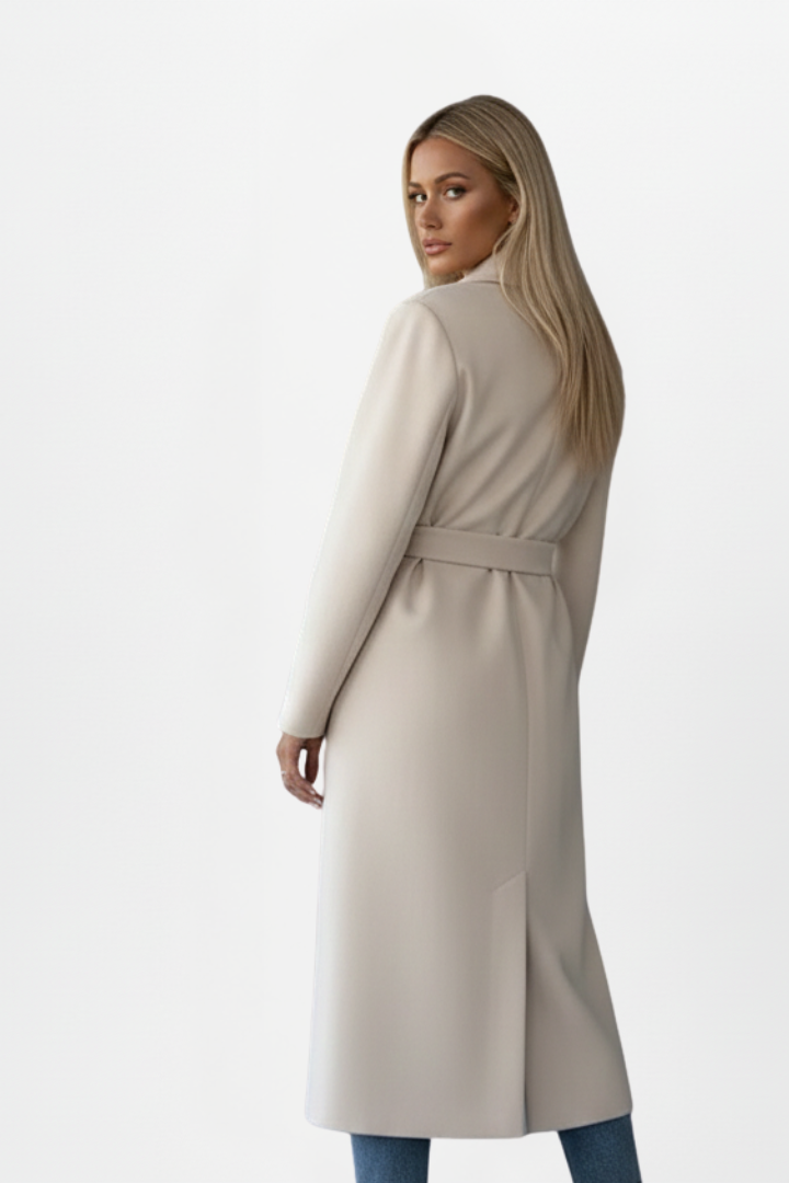 Camille | Womens Belted Longline Double-Breasted Coat