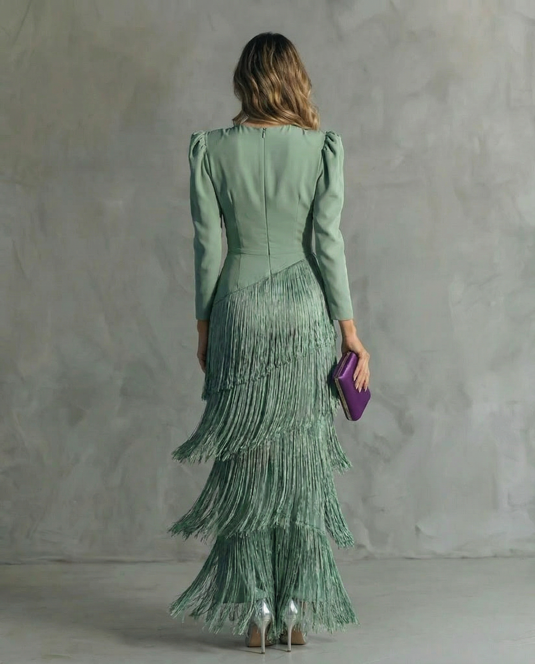Nora womens long sleeve fringe maxi dress