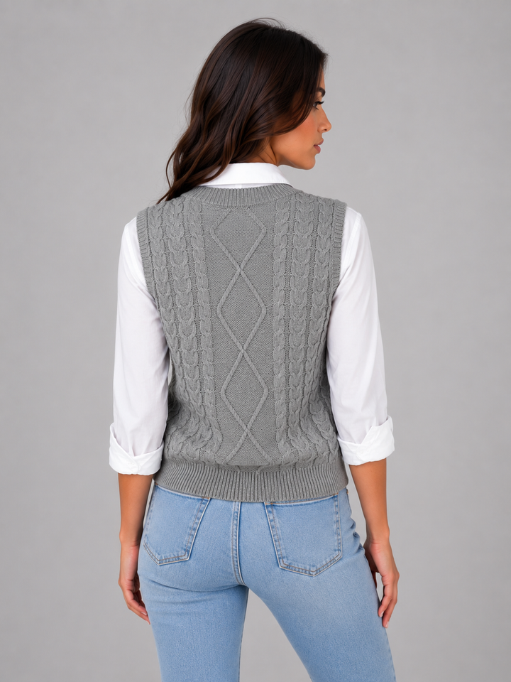 Peyton | Womens Cable Knit Sweater Vest V-Neck