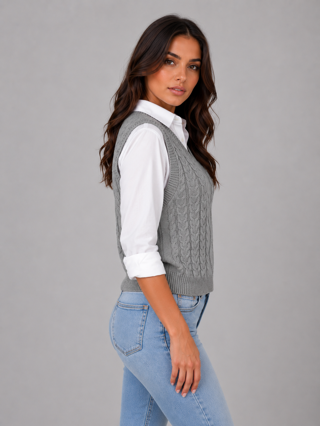 Peyton | Womens Cable Knit Sweater Vest V-Neck