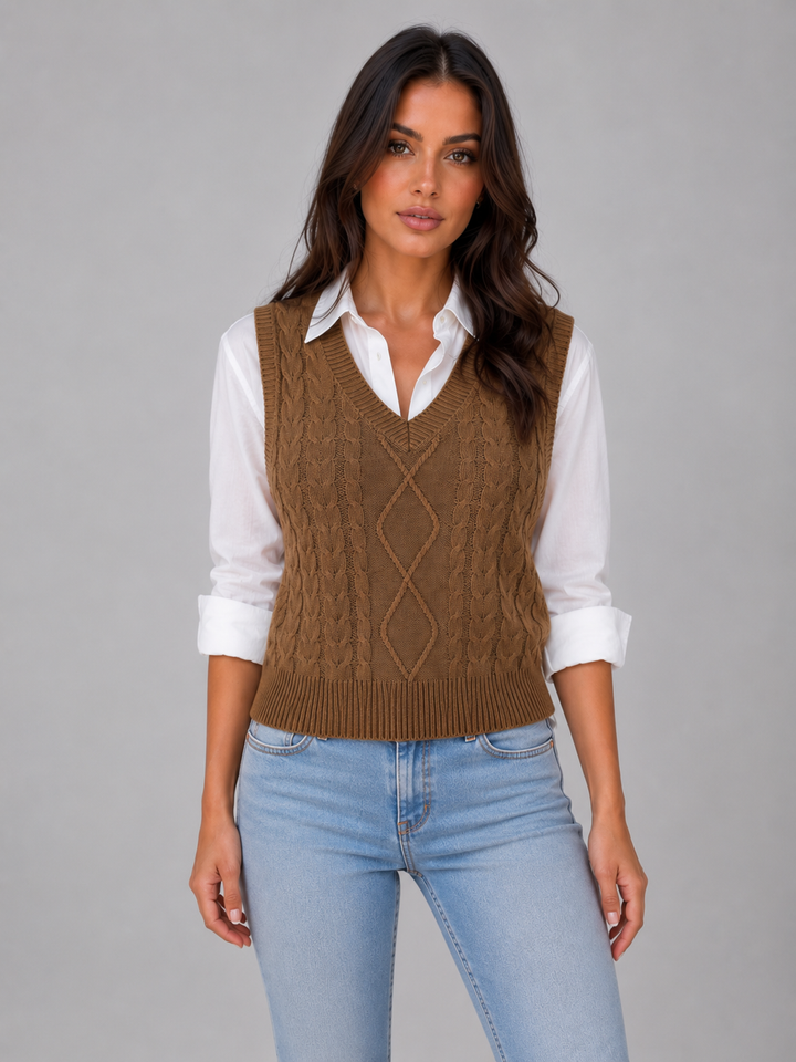 Womens cable knit sweater vest, view 4